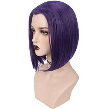 YOGFIT Women's Teen Superhero Purple Short Straight Wig with Widow's Peak Synthetic Cosplay Wig for ...