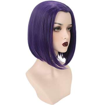 YOGFIT Women's Teen Superhero Purple Short Straight Wig with Widow's Peak Synthetic Cosplay Wig for Halloween Costume Party Anime Wig