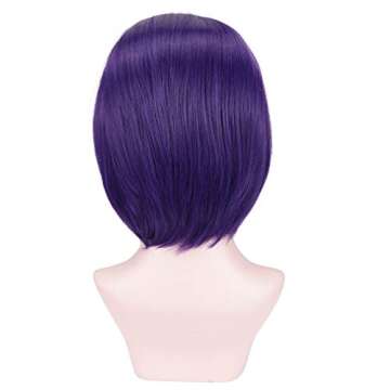 YOGFIT Women's Teen Superhero Purple Short Straight Wig with Widow's Peak Synthetic Cosplay Wig for Halloween Costume Party Anime Wig