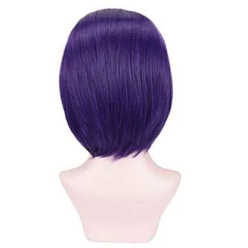YOGFIT Women's Teen Superhero Purple Short Straight Wig with Widow's Peak Synthetic Cosplay Wig for Halloween Costume Party Anime Wig