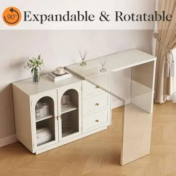 RoyalCraft Makeup Vanity Desk, Extendable Corner Vanity Makeup Table with 3 Drawers & 2 Doors, Moder...