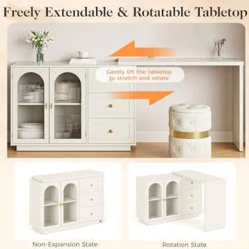 RoyalCraft Makeup Vanity Desk, Extendable Corner Vanity Makeup Table with 3 Drawers & 2 Doors, Modern Dressing Table for Bedroom, White Makeup Vanity Without Mirror