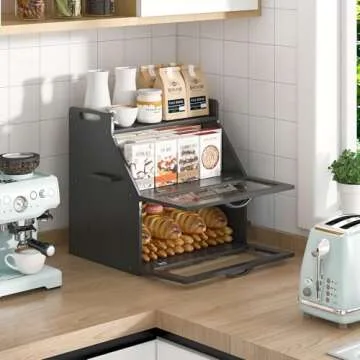 Large Bamboo Bread Box with Acrylic Window - Kitchen Storage