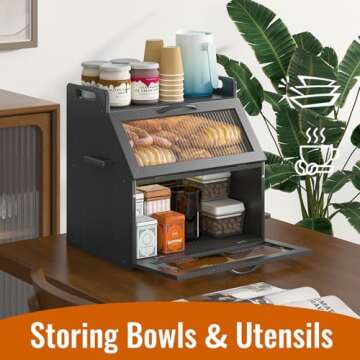 Large Bamboo Bread Box with Acrylic Window - Kitchen Storage