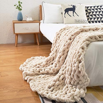 EASTSURE Chunky Knit Blanket Chenille Throw - Warm Soft Cozy for Sofa Bed Boho Home Decor 100% Hand ...