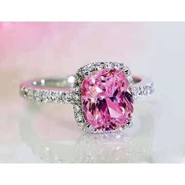 KUYIUIF Brilliant Cut Solitaire Cubic Zirconia CZ Engagement Ring 18k White Gold Pink Austria Crysta...