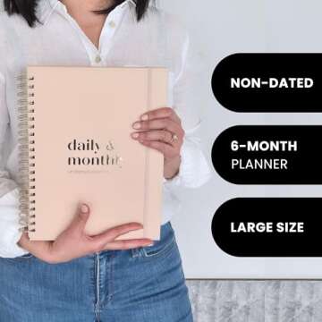 Undated Daily Planner with Hourly Schedule, 8.5" x 11" Large 6-Month Planner for Productivity, Full ...