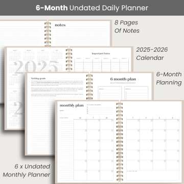 Undated Daily Planner with Hourly Schedule, 8.5" x 11" Large 6-Month Planner for Productivity, Full Page a Day, 2025-2026 Calendar, To Do List, Time Blocking, Beige Aesthetic Hardcover Spiral Notebook