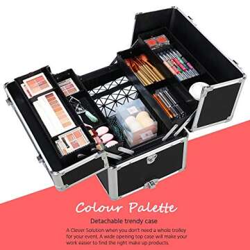 Gotobuy Rolling Makeup Artist Train Case Lockable 3 in 1 Makeup Organizer Makeup Beauty Nail Case Cosmetics Trolley Bag Travel Box Nail Stuff Techinician Black