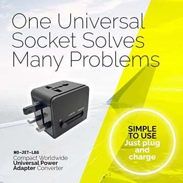 Compact Worldwide Universal Power Adapter Converter with 2 USB Charging Ports, All in One Internatio...