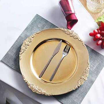 Tiger Chef Gold Charger Plates - Antique Plate Chargers for Dinner Plates - Set of 12 Dinner Charger...
