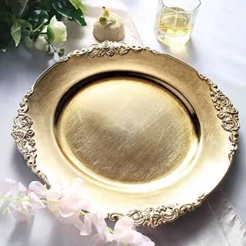 Tiger Chef Gold Charger Plates - Antique Plate Chargers for Dinner Plates - Set of 12 Dinner Chargers (12, Antique Gold)