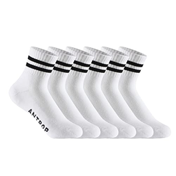 Antrop Quarter Crew Cotton Heel Tab Athletic Running Cushion 6 Pairs Socks, White, 9-12