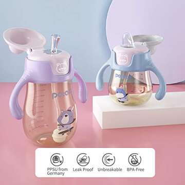 POTATO Sippy Cups For Toddlers with Straw Spill Proof, PPSU Learner Cup with Handle for Girl, Water ...