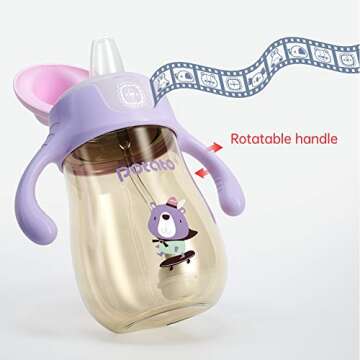 POTATO Sippy Cups For Toddlers with Straw Spill Proof, PPSU Learner Cup with Handle for Girl, Water Bottle for Baby 12 Months with 2 Type of Spout, 10 Ounce Pink