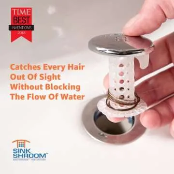 SinkShroom Revolutionary Bathroom Sink Drain Protector Hair Catcher, Strainer, Snare, Silicone , Brushed, Sinkshroom Chrome Edition, 1" -1.4"