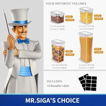 MR.SIGA 12 Pack Airtight Food Storage Container Set, BPA Free Kitchen Pantry Organization, Kitchen C...