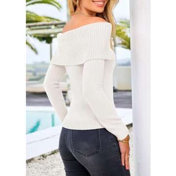 PRETTYGARDEN Women's Fall Off Shoulder Sweaters Y2K Long Sleeve Ribbed Knit Fitted Pullover Winter D...