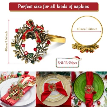 Legigo Christmas Wreath Napkin Rings - Elegant Holiday Decorations