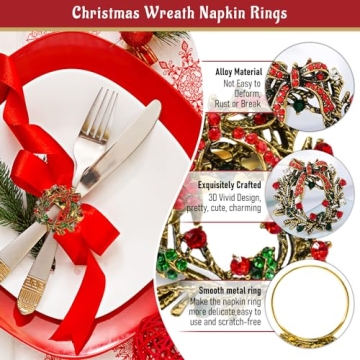 Legigo Christmas Wreath Napkin Rings - Elegant Holiday Decorations