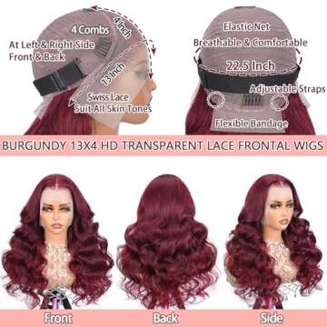 Ding Dian 99j Burgundy Lace Front Wigs Human Hair 28 Inch 13x4 Body Wave Lace Front Wigs Human Hair Glueless Pre Plucked Pre Cut Red 180 Density for Women