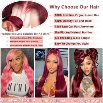 Ding Dian 99j Burgundy Lace Front Wigs Human Hair 28 Inch 13x4 Body Wave Lace Front Wigs Human Hair Glueless Pre Plucked Pre Cut Red 180 Density for Women