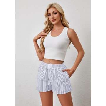 Ythomm Womens Lounge Shorts Y2k Striped Print Elastic Waist Pajama Shorts Cute Boxers Bottoms With P...
