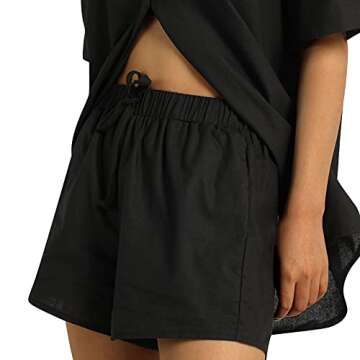 Honganda Summer Women's Casual Two Pieces Tracksuit Half Sleeve Button-Down Shirt High Waisted Shorts Set (Black, Small)