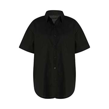 Honganda Summer Women's Casual Two Pieces Tracksuit Half Sleeve Button-Down Shirt High Waisted Shorts Set (Black, Small)