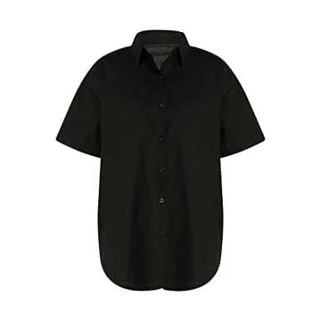 Honganda Summer Women's Casual Two Pieces Tracksuit Half Sleeve Button-Down Shirt High Waisted Shorts Set (Black, Small)