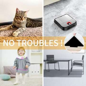 Sahhika Rug Tape, 10 Pcs Double Sided Non Slip Reusable Rug Stopper, Washable Rug Pad Grippers for Hardwood Floors, Tile Floors, Carpets, Floor Mats, Wall (Black)