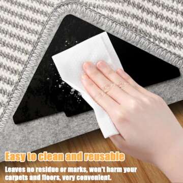 Sahhika Rug Tape, 10 Pcs Double Sided Non Slip Reusable Rug Stopper, Washable Rug Pad Grippers for Hardwood Floors, Tile Floors, Carpets, Floor Mats, Wall (Black)