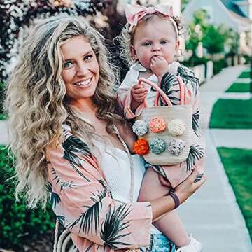 IFFEI Women's Swimsuit Cover up Leaves Printed Chiffon Kimono Cardigan Mommy and Me Matching Summer Beachwear Women M Pink