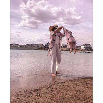 IFFEI Women's Swimsuit Cover up Leaves Printed Chiffon Kimono Cardigan Mommy and Me Matching Summer Beachwear Women M Pink