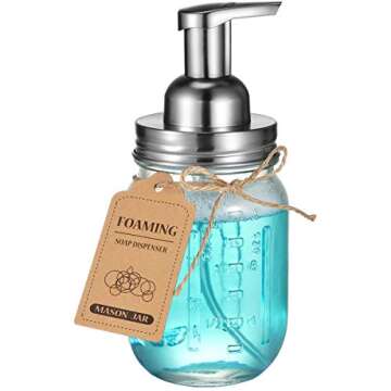 Amolliar Mason Jar Foaming Soap Dispenser, Refillable Hand Soap Dispenser, Dish Soap Dispenser for Kitchen, Cute Farmhouse Decor, Bathroom Soap Accessories, Waterproof Labels, Brushed Nickel (2 Pack)