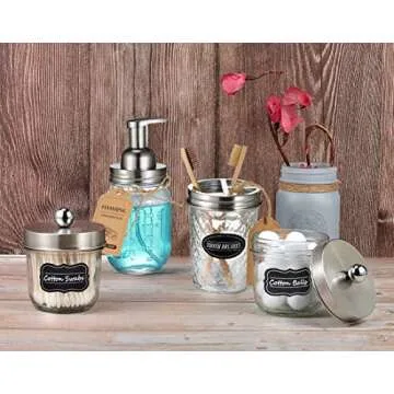 Amolliar Mason Jar Foaming Soap Dispenser, Refillable Hand Soap Dispenser, Dish Soap Dispenser for Kitchen, Cute Farmhouse Decor, Bathroom Soap Accessories, Waterproof Labels, Brushed Nickel (2 Pack)