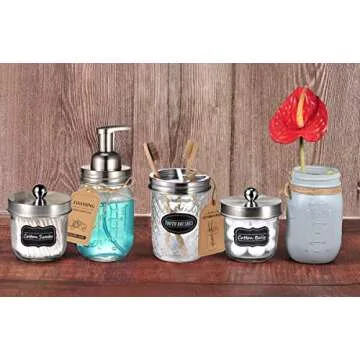 Amolliar Mason Jar Foaming Soap Dispenser, Refillable Hand Soap Dispenser, Dish Soap Dispenser for Kitchen, Cute Farmhouse Decor, Bathroom Soap Accessories, Waterproof Labels, Brushed Nickel (2 Pack)