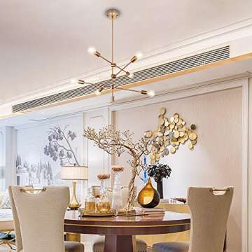 Walnut Tree Sputnik Chandelier 6 Lights Modern Pendant Lighting Ceiling Light Fixture, Brass, Bedroom Living Room Kitchen Hallway