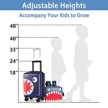 iPlay, iLearn Shark Kids Luggage, Boys Carry on Suitcase, 18" Hardside Travel Luggage Set W/Backpack, Toddlers Rolling Luggage W/ 4 Spinner Wheels, Children Holiday Birthday Gifts