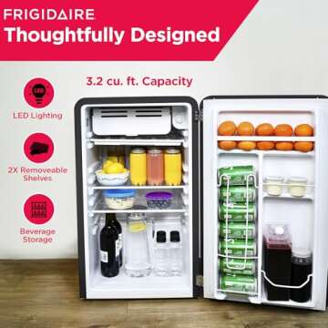 Frigidaire Retro Compact Refrigerator with Chiller, 3.2 cu ft Countertop Fridge, Built-In Bottle Ope...