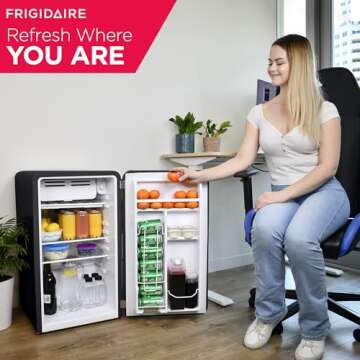 Frigidaire Retro Compact Refrigerator with Chiller, 3.2 cu ft Countertop Fridge, Built-In Bottle Opener, Rounded Corners, Premium, for Office, Bedroom, Dorm Room, Cabin, 18.5D x 20W x 31.5H (Black)