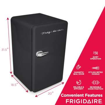 Frigidaire Retro Compact Refrigerator with Chiller, 3.2 cu ft Countertop Fridge, Built-In Bottle Opener, Rounded Corners, Premium, for Office, Bedroom, Dorm Room, Cabin, 18.5D x 20W x 31.5H (Black)