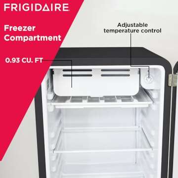 Frigidaire Retro Compact Refrigerator with Chiller, 3.2 cu ft Countertop Fridge, Built-In Bottle Opener, Rounded Corners, Premium, for Office, Bedroom, Dorm Room, Cabin, 18.5D x 20W x 31.5H (Black)