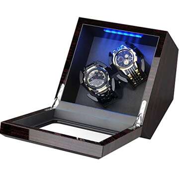 INCLAKE High End Double Watch Winder for Rolex with Super Quiet Motor, Blue LED Light & Flexible Watch Pillows, Watch Winders for Automatic Watches with Dual Power, Automatic Double Watch Winder