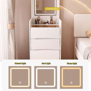 Integrated Vanity with Flip Top Lighted Mirror，Vanity Desk with Internal Storage Area,2 Drawers，...
