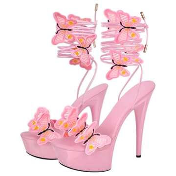 MissHeel Butterfly Heels Pink Sexy Lace Up Platform Stiletto Dancer Heels 6 inch Women Strappy High ...