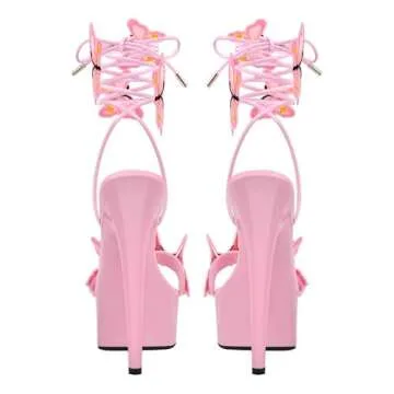MissHeel Butterfly Heels Pink Sexy Lace Up Platform Stiletto Dancer Heels 6 inch Women Strappy High Heels Butterfly Party Dancing Size 6