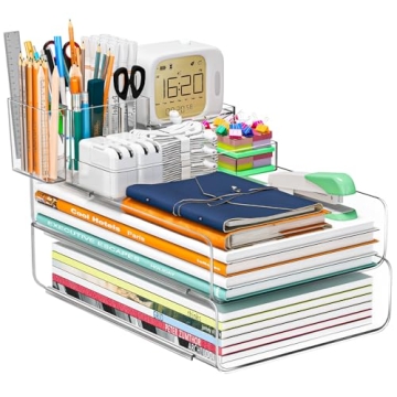 Thicken & Sturdy Stackable Desk Organizer - Acrylic Paper Organizer Letter Tray for Desk with Pencil...