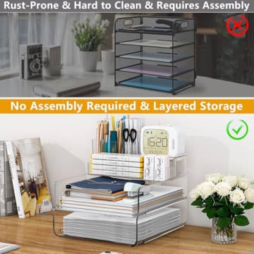 Thicken & Sturdy Stackable Desk Organizer - Acrylic Paper Organizer Letter Tray for Desk with Pencil Holder, Clear Desktop File Organizer for Stationery, Letter, A4 Office File, Books, Pens, Notes