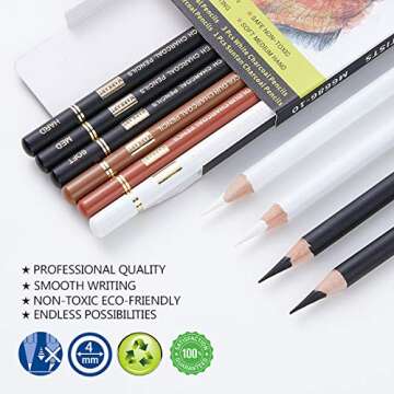 MARKART Professional Colored Charcoal Pencils Drawing Set, 10 Pieces Black White Charcoal Pencils fo...